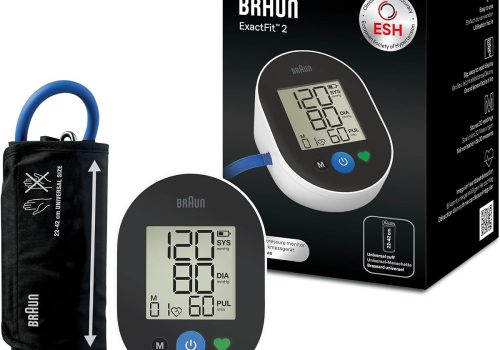 מד לחץ דם דיגיטלי לזרוע Braun ExactFit 2 בראון – דיוק מוכח קלינית, תצוגה מקודדת צבע ושרוול אוניברסלי
