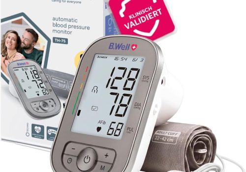 מד לחץ דם דיגיטלי לזרוע B.Well TH-75 בי.וול – זיהוי AFib, מדידה משולשת 3CHECK, זיכרון 2×90 (22–42 ס״מ)